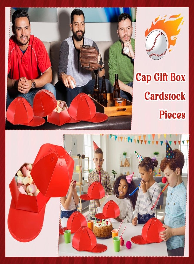 MotiMind 9 Pcs Baseball Cap Gift Box Hat Baseball Shaped Box Party Favor Cardstock Cardboard for Candy Snack Goody Father Day(Red) - Image 5